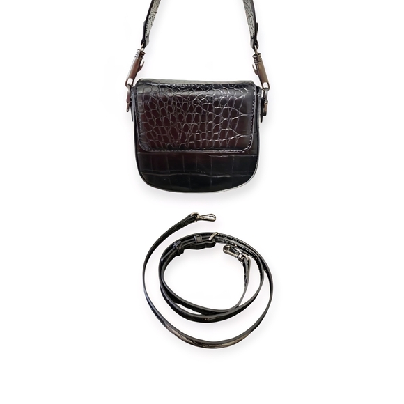 Zara Black Croc-Pattern Crossbody Bag - Picture 3 of 8